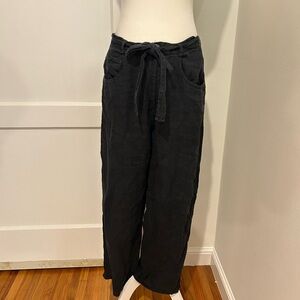 Black Linen Tie-Waist Wide Leg Pants